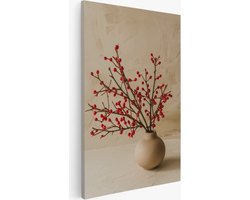 Saammp Canvas Schilderij - Plant met rode bessen - Natuur - Bloemen - 100x150 - Foto op canvas - Wanddecoratie - Muurdecoratie Woonkamer - Kantoor Decoratie