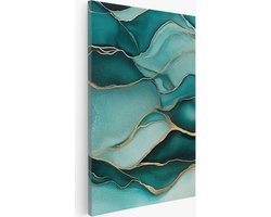 Saammp Canvas Schilderij - turqoise - Goud - marmer - Abstracte wanddecoratie- 20x30 - Foto op canvas - Wanddecoratie - Muurdecoratie Woonkamer - Kantoor Decoratie
