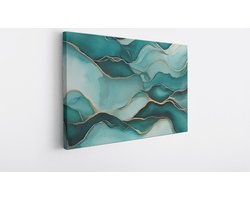 Saammp Canvas Schilderij - turqoise - Goud - marmer - Abstracte wanddecoratie- 40x30 - Foto op canvas - Wanddecoratie - Muurdecoratie Woonkamer - Kantoor Decoratie