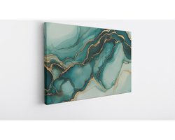 Saammp Canvas Schilderij - turqoise - Goud - marmer - Zwart - Abstracte wanddecoratie- 40x30 - Foto op canvas - Wanddecoratie - Muurdecoratie Woonkamer - Kantoor Decoratie