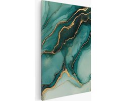 Saammp Canvas Schilderij - turqoise - Goud - marmer - Zwart - Abstracte wanddecoratie- 75x100 - Foto op canvas - Wanddecoratie - Muurdecoratie Woonkamer - Kantoor Decoratie