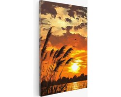 Saammp Canvas Schilderij - Zonsondergang - Planten - Nederland - Natuur - Landschap - 100x150 - Foto op canvas - Wanddecoratie - Muurdecoratie Woonkamer - Slaapkamer decoratie - Canvas Print