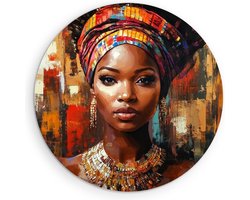 Saammp - Forex Muurcirkel - Abstract - Afrikaanse Vrouw - Kleurrijke Tulband - Ø 70 - Wandcirkel - Wanddecoratie Cirkel - Muurdecoratie Woonkamer - Slaapkamer decoratie - Rond Schilderij