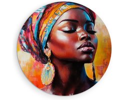 Saammp Forex Muurcirkel - Abstract - Afrikaanse Vrouw - Kleurrijke Tulband - Ø 70 - Wandcirkel - Wanddecoratie Cirkel - Muurdecoratie Woonkamer - Slaapkamer decoratie - Rond Schilderij