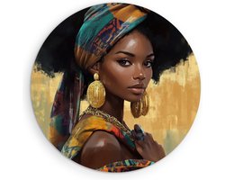 Saammp Forex Muurcirkel - Abstract - Afrikaanse Vrouw - sieraden - Ø 80 - Wandcirkel - Wanddecoratie Cirkel - Muurdecoratie Woonkamer - Slaapkamer decoratie - Rond Schilderij