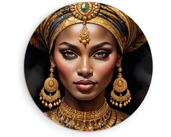 Saammp Forex Muurcirkel - Afrikaanse Vrouw - abstract - Sieraden - Ø 40 - Wandcirkel - Wanddecoratie Cirkel - Muurdecoratie Woonkamer - Slaapkamer decoratie - Rond Schilderij