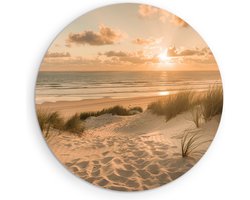 Saammp - Forex Muurcirkel - Golden Hour op het Strand - Duinen - Ø 50 - Wandcirkel - Wanddecoratie Cirkel - muurdecoratie Woonkamer - Slaapkamer decoratie - Rond Schilderij