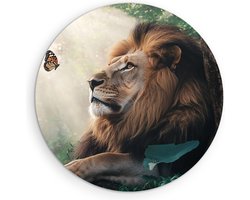 Saammp Forex Muurcirkel - Leeuw met Vlinder - Landschap - Natuur - Ø 80 - Wandcirkel - Wanddecoratie Cirkel - Muurdecoratie Woonkamer - Slaapkamer decoratie - Rond Schilderij