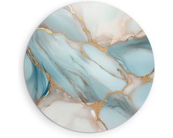 Saammp Forex Muurcirkel - Marmer - Turqoise goud - Abstract kunstwerk - Ø 50 - Wandcirkel - Wanddecoratie Cirkel - Muurdecoratie Woonkamer - Slaapkamer decoratie - Rond Schilderij