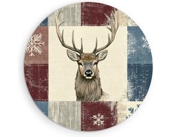Saammp Muurcirkel Hout - Abstract hert - Winter - Sneeuwflokken - Natuur - Dieren - Ø 30 - Wandcirkel - Wanddecoratie Cirkel - Muurdecoratie Woonkamer - Slaapkamer decoratie - Rond Schilderij