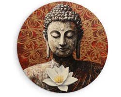Saammp Muurcirkel Hout - Boeddha met Lotusbloem - Ø 60 - Wandcirkel - Wanddecoratie Cirkel - Muurdecoratie Woonkamer - Muurcirkel Houten