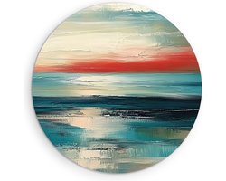 Saammp Muurcirkel Hout - Landschap - turqoise - Abstract - Ø 40 - Wandcirkel - Wanddecoratie Cirkel - Muurdecoratie Woonkamer - Kantoor Decoratie