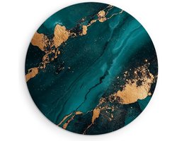 Saammp Muurcirkel Hout - Turqoise Goud marmer - Abstract - Ø 40 - Wandcirkel - Wanddecoratie Cirkel - Muurdecoratie Woonkamer - Slaapkamer decoratie - Rond Schilderij