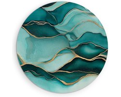Saammp Muurcirkel Hout - turqoise - Goud - marmer - Abstracte Wanddecoratie Cirkel- Ø 80 - Wandcirkel - Wanddecoratie Cirkel - Muurdecoratie Woonkamer - Kantoor Decoratie