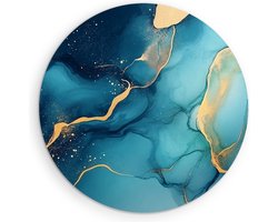 Saammp Muurcirkel Hout - Turqoise marmer - Abstract kunstwerk - Ø 90 - Wandcirkel - Wanddecoratie Cirkel - Muurdecoratie Woonkamer - Slaapkamer decoratie - Rond Schilderij