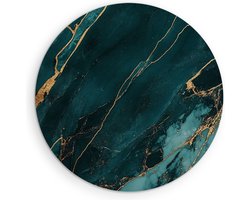 Saammp Muurcirkel Hout - Turqoise marmer - Abstract - Ø 50 - Wandcirkel - Wanddecoratie Cirkel - Muurdecoratie Woonkamer - Slaapkamer decoratie - Rond Schilderij
