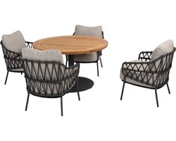 Saba Calpi low dining tuinset 5 delig 130 cm rond teak antraciet 4 Seasons Outdoor