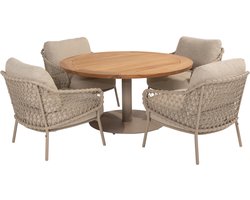 Saba Sardinia low dining tuinset 5 delig 130 cm rond teak latte 4 Seasons Outdoor