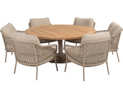 Saba Sardinia low dining tuinset 7 delig 160 cm rond teak latte 4 Seasons Outdoor