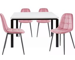 Sabine & Luna - 120 cm Eettafel Stoel 4 Pack Rose (75 x 120 x 90 cm)