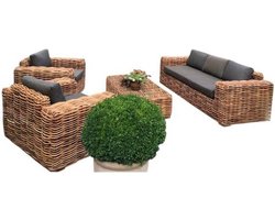 Sabuga stoel-bank loungeset 4-delig naturel rotan