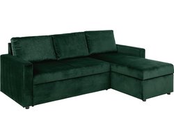 Sacramento slaapbank chaise longue omkeerbaar, verborgen opslag en uitschuifbaar bed donkergroen.
