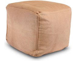 Safaary - Marokkaanse Poef Leer Licht Naturel Vierkant