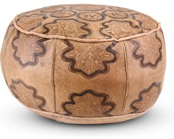 Safaary - Marokkaanse Poef Leer Naturel Camels Rond