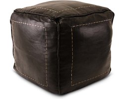 Safaary - Marokkaanse Poef Leer Zwart Vierkant