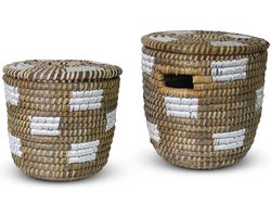 Safaary - Opbergmand met Deksel van Zeegras Grijs 2-delig