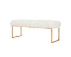 Safavieh Glam Nepbont Faux Lamb bankje Wit goudkleurige Kamil luxe zitbank