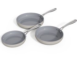Safecourt Kitchen 3-delige Keramische koekenpan Pannenset - Ø 20, 24, 28 cm Pannen - Inductie, Elektrisch, Keramisch & Gas - PFAS & PTFE vrij