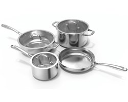 Safecourt Kitchen 7-delige RVS Pannenset - Inductie, Elektrisch, Keramisch & Gas - PFAS & PTFE vrij - Stainless steel