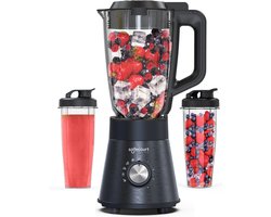 Safecourt Kitchen Power Blender - 1,5L Glas & 2x 600ml To-Go beker - 1300W Smoothie maker - Krachtig, stil en eenvoudige reiniging - RVS