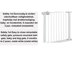 Safety 1st Eenvoudig te sluiten uitschuifbaar veiligheidshek, traphekje met drukbevestiging, baby- en hondenhek, 6 maanden tot 2 jaar, metaalwit