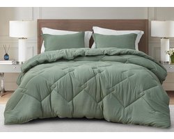 Sage Groene Dekbedovertrekset 2 Delen Lichtgewicht Steen Gewassen Microvezel voor Alle Seizoenen