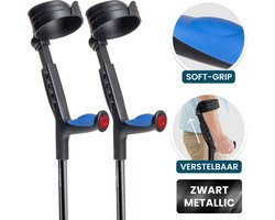SageCare® Inklapbare Elleboogkrukken (Set van 2) voor volwassenen – Lichtgewicht Verstelbare Loopkrukken – Snel Inklapbaar Zonder Knoppen – Softgrip Handvatten & Reflector – Zwart metallic – Ideaal voor Revalidatie
