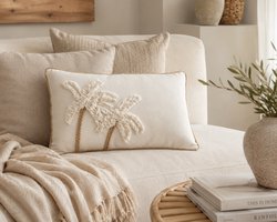 Sahara Sierkussen 30 x 50 cm – Palmboom Design – Getuft Katoen – Naturel/Crème