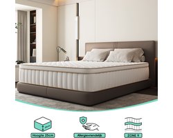 Saikefy Matras 180 x 200 cm - 25cm - Pocketvering Matras - 7-Zones - Orthopedisch - Anti-Allergie - Traagschuim - Gemiddelde Stevigheid