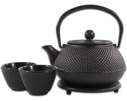 SakuraTea - Theepot Set - 4-delig - Gietijzer - Zwart - 0.8L - 2 Kopjes (100ml)