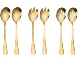 Salade Bestek Set - Opscheplepels en Vorken - Tafel Dienen - Roestvrij Staal - Set van 6 - Goud