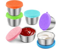 Salade dressing bakjes 6 st - Duurzame Snackdoosjes - Diepvriesbakjes - Lunchbox Seal cup - Voorraaddoosjes Met Deksel Uit Silicone - Roestvrijstalen kleine kruidencontainer met deksel - Dressing Bakje - Herbruikbaar - Lekvrij - Voor Snack/Dips/Salad