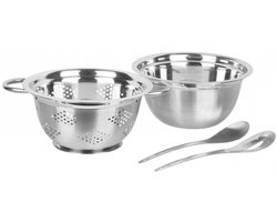 Salade Set: RVS Kom, Vergiet & Bestek - 24cm