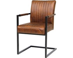 SALE! 1x Eetkamerstoel - Stoel - Rico - Eco leer - Yacht Cognac - Met arm - Zwart staal