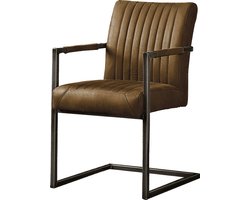 SALE! 1x Eetkamerstoel - Stoel - Rico - Eco leer - Yacht Donker Bruin - Met arm - Zwart staal