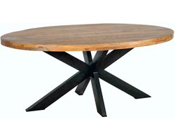 SALE! Eettafel - Tafel - Ovaal 5 cm dik - Mango hout - Naturel - 240x110x77 - Spinpoot metaal - Mat gelakt