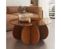 Salon Tafel met Glazen Blad - Walnoot en Bruin (31,5 inch)