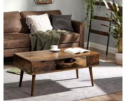 Salontafel 100 cm | Mid-Century Modern Vintage | Met 2 Lades & Open Opbergvak | Rustiek Bruin Hout Look