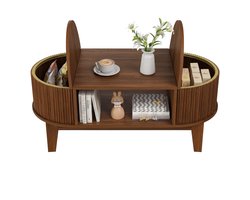 Salontafel 100x50x40,5 cm, ovale koffietafel met verborgen opbergruimte, moderne woonkamer tafel met gebogen design, houtlook