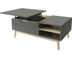 Salontafel 100x56 cm in matgroen gemaakt van MDF & dennenhout met in hoogte verstelbaar tafelblad Woonkamertafel ML design